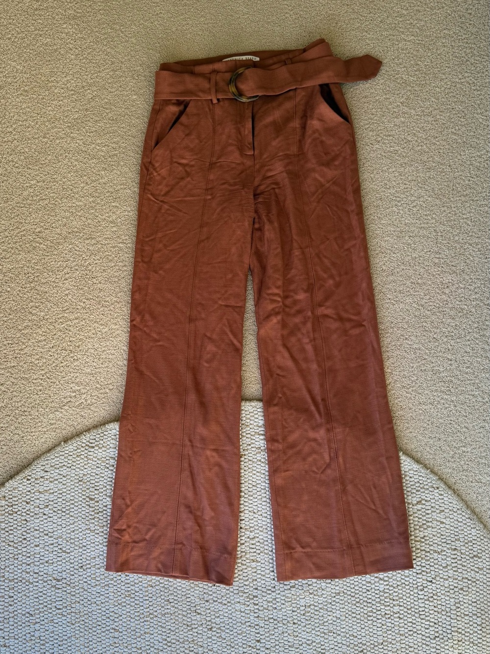 Veronica Beard Rust-Tone Wide-Leg Chinos with Belt